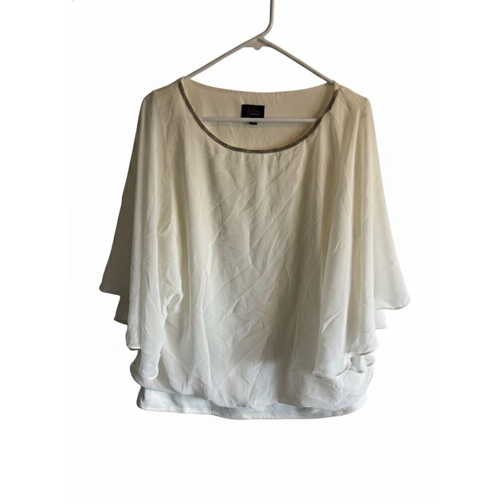 JM Studio by John Meyer XL White Beaded Layered Blouse Top